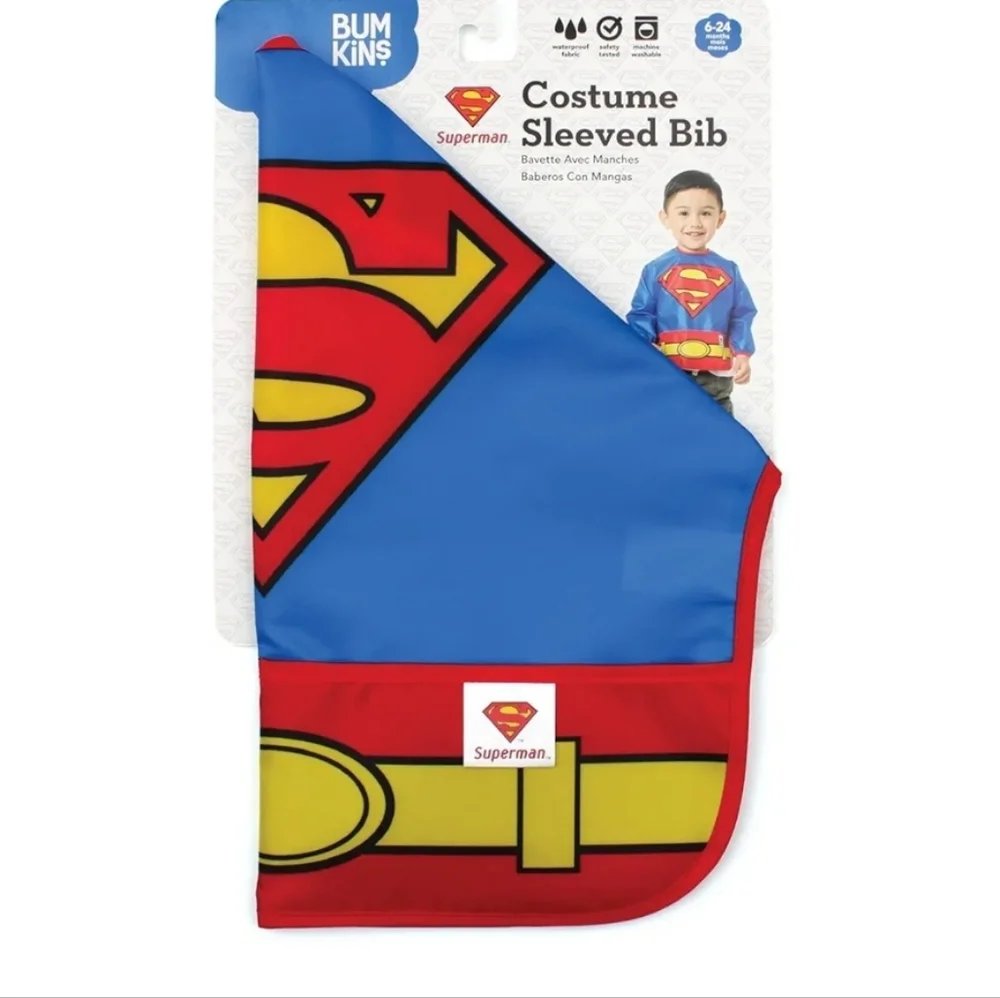 Superman Bib Long Sleeved Unisex Costume Resists Most Stains Age 6-24 Months